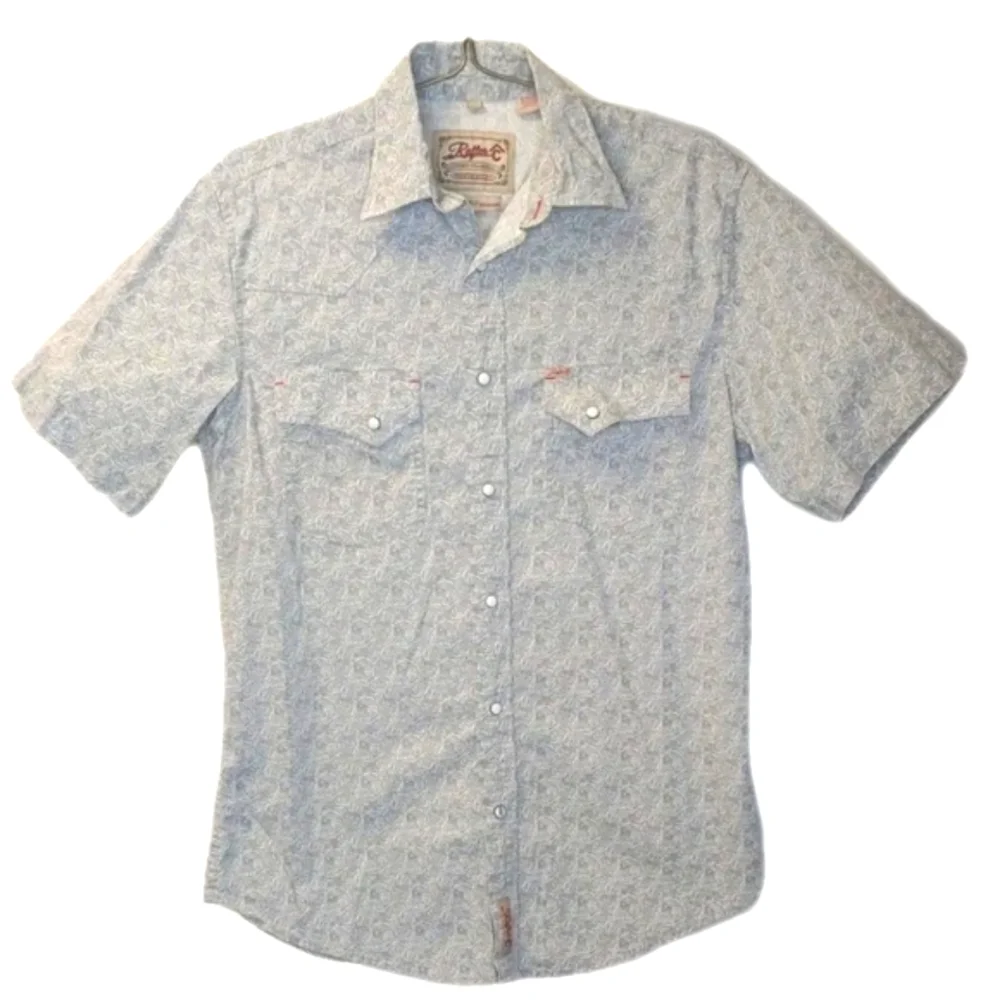 Rafter C Rockabilly Pearl Snap Shirt Men Med Gray Paisley Western Rodeo Cowboy